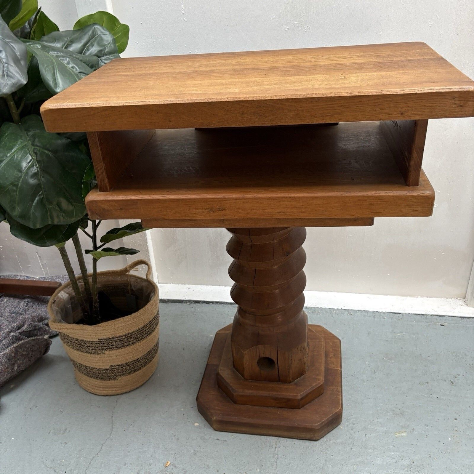 Vintage French Oak Cider Press “Vis” Screw Reception Restaurant Lekton Stand