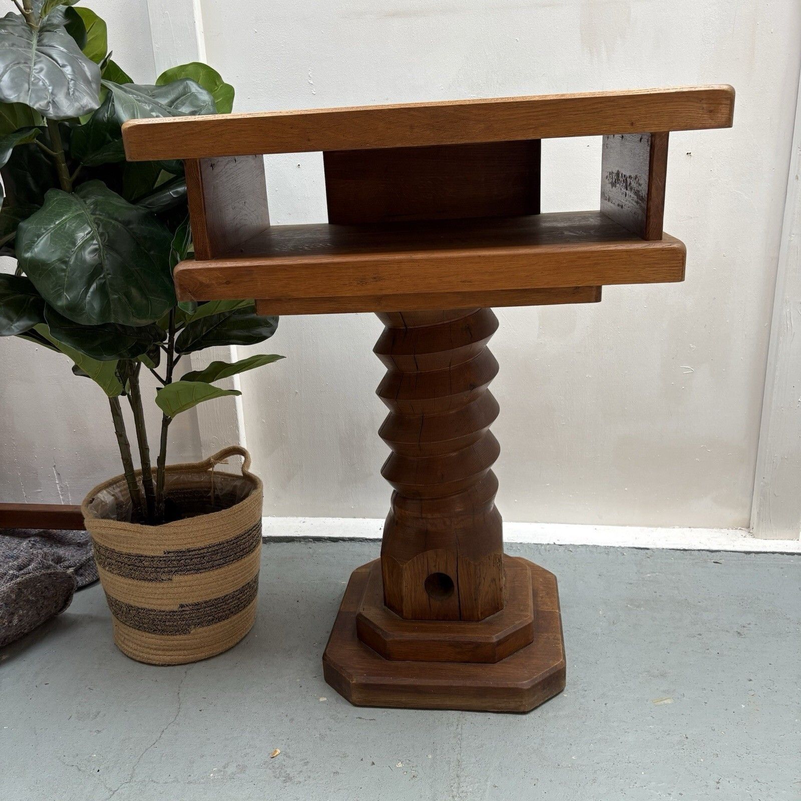 Vintage French Oak Cider Press “Vis” Screw Reception Restaurant Lekton Stand photo for sale