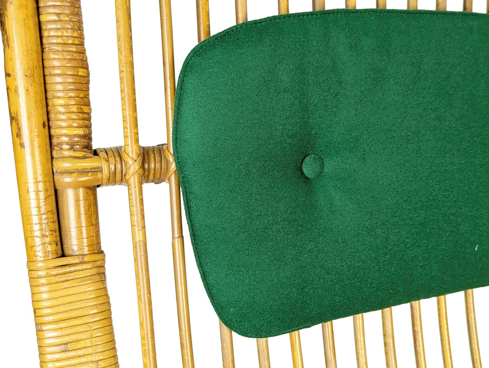 900.0 Mid Century Italian Armchairs In Rattan, Rush & Green Fabric, 1960s photo
