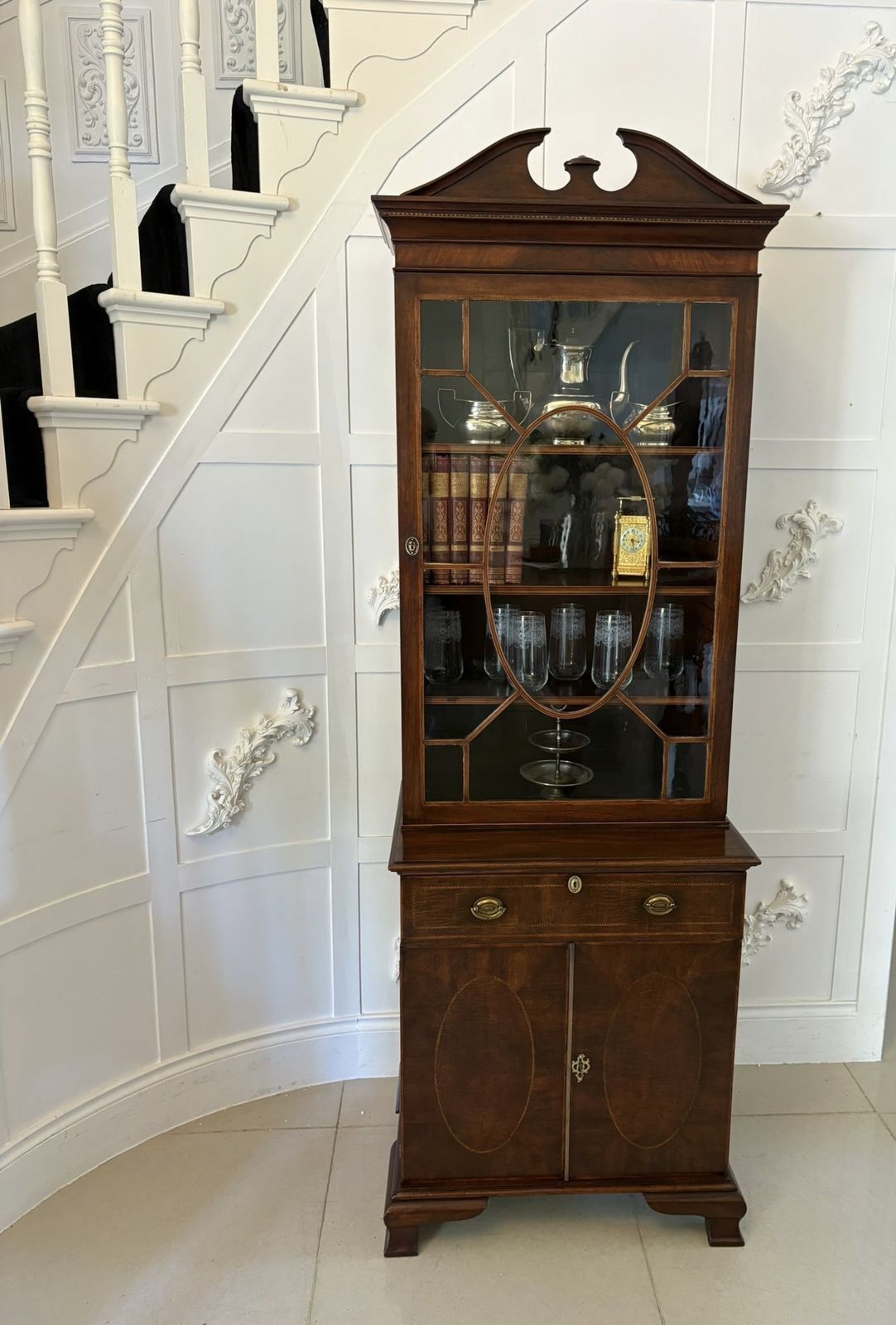 Outstanding Quality Antique 19th Century Mahogany Inlaid Bookcase photo vintage
