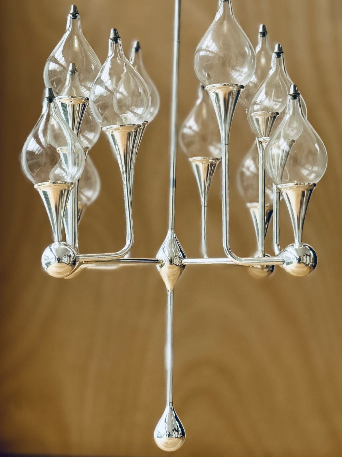 Rare 1970s Space Age Clear Drops Chandelier By Freddie Andersen 12 Lamps Chrome photo for sale
