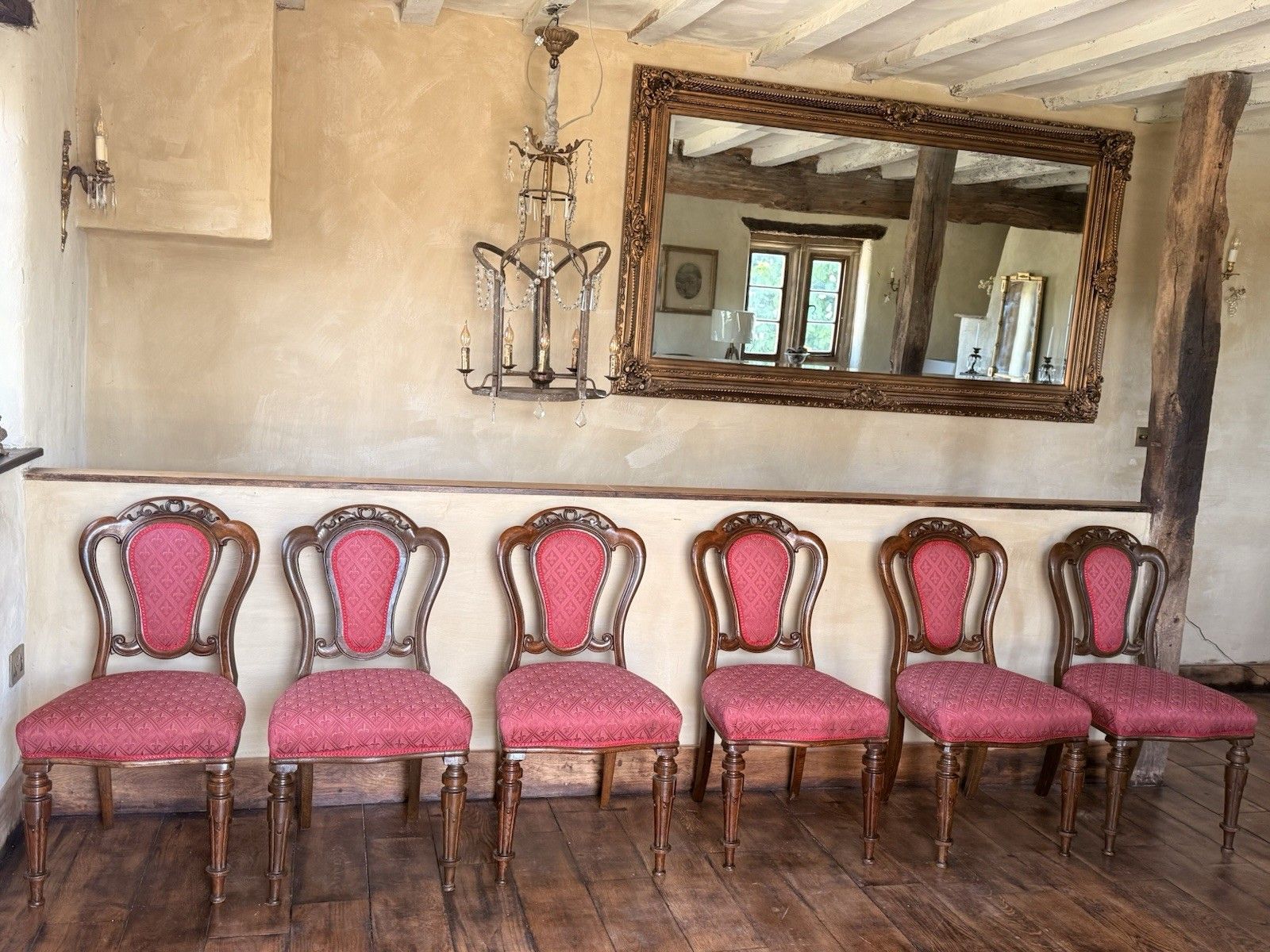 Original English Antique Oak Victorian Matching Dining Pink Chairs Set Of 6 photo furniture
