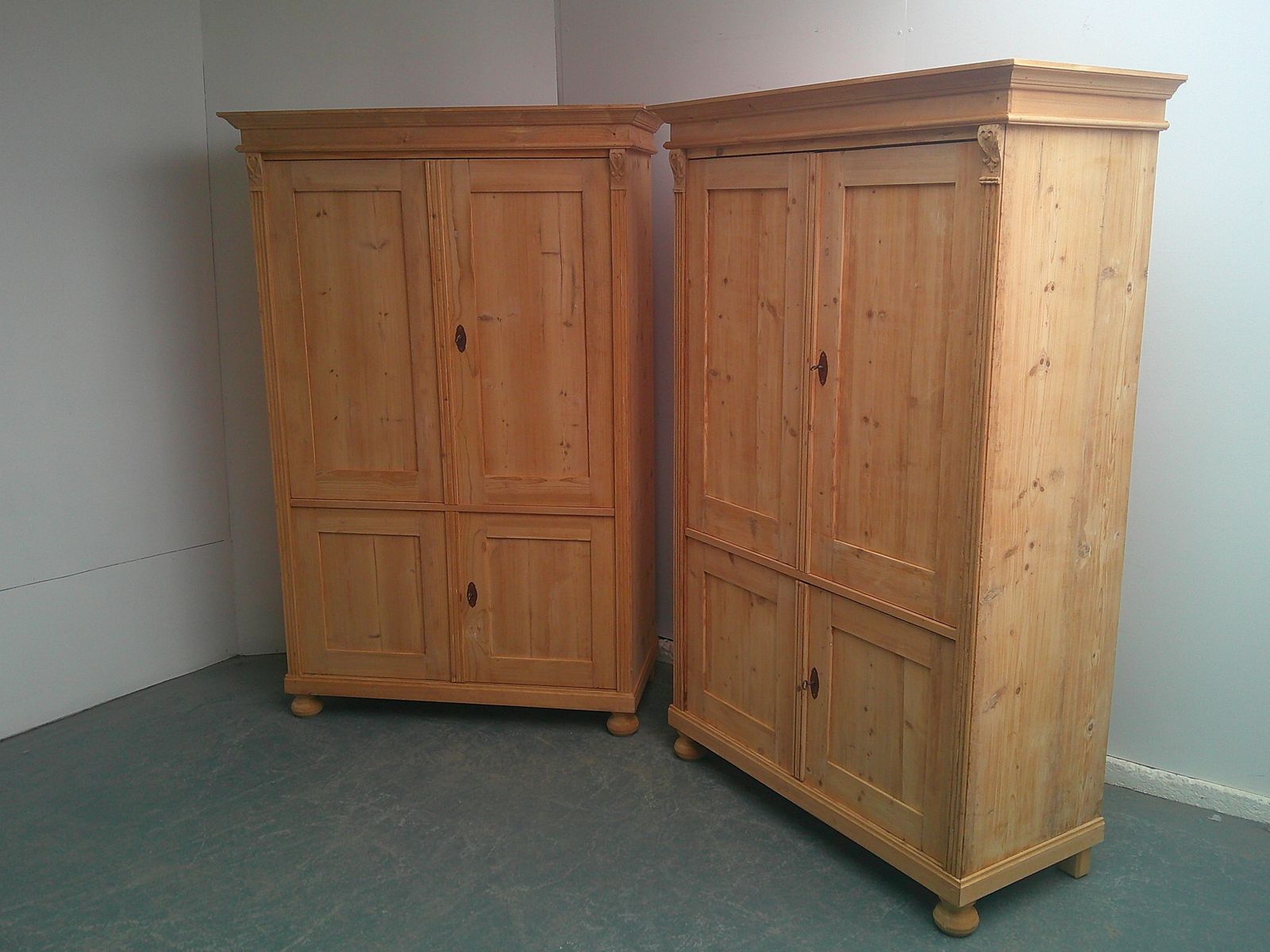 A Cracking Pair Of Antique Pine Kitchen /Linen Cupboards To Wax/Paint