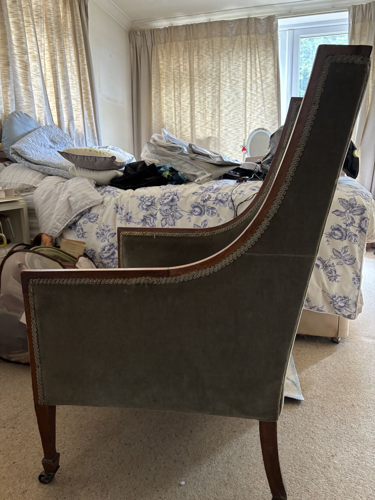 Edwardian Green Velvet Armchair photo for sale