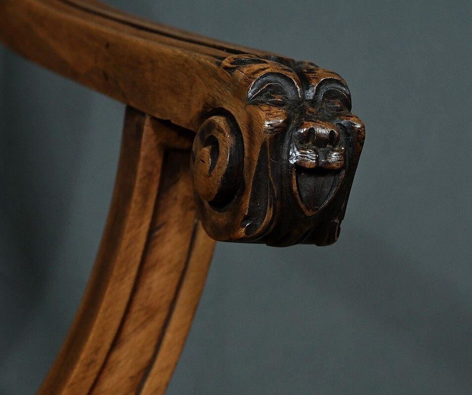 photo furniture Pair Of Dagobert Walnut Armchairs, Medieval Style – Late 19th Century