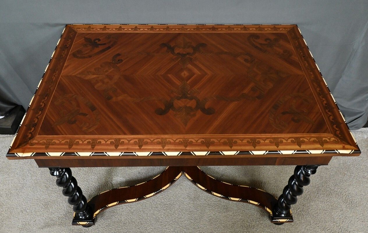 Desk Table In Precious Wood Marquetry, Napoleon III Period – Mid 19th Century photo vinterior