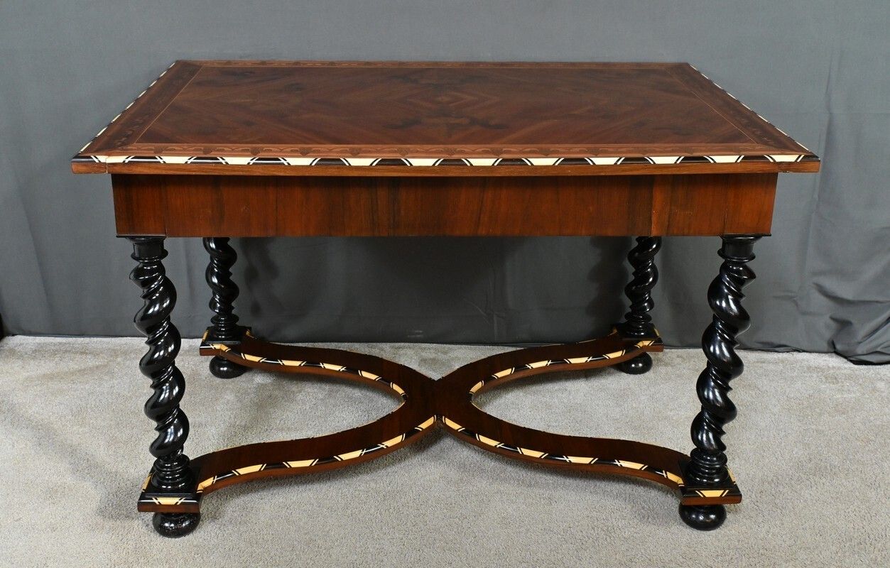 photo for sale Desk Table In Precious Wood Marquetry, Napoleon III Period – Mid 19th Century