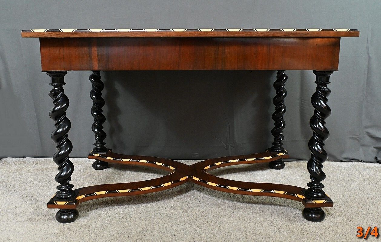 photo vintage Desk Table In Precious Wood Marquetry, Napoleon III Period – Mid 19th Century
