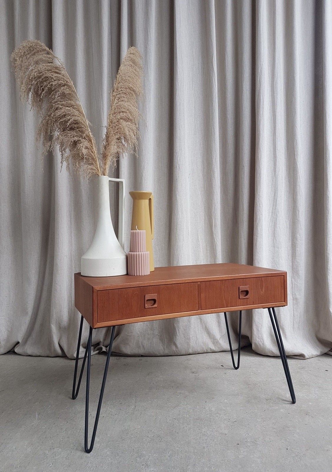 Vtg Mid Century Danish Hairpin Leg Compact Sideboard Console Chest Drawers R885