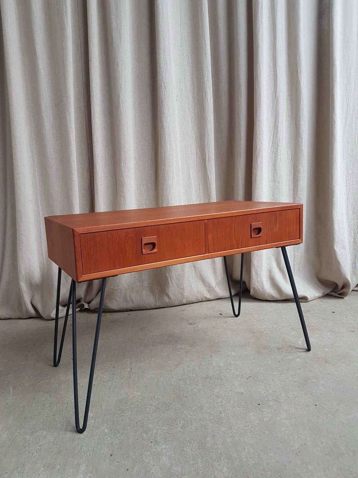 Vtg Mid Century Danish Hairpin Leg Compact Sideboard Console Chest Drawers R885 photo 431.25