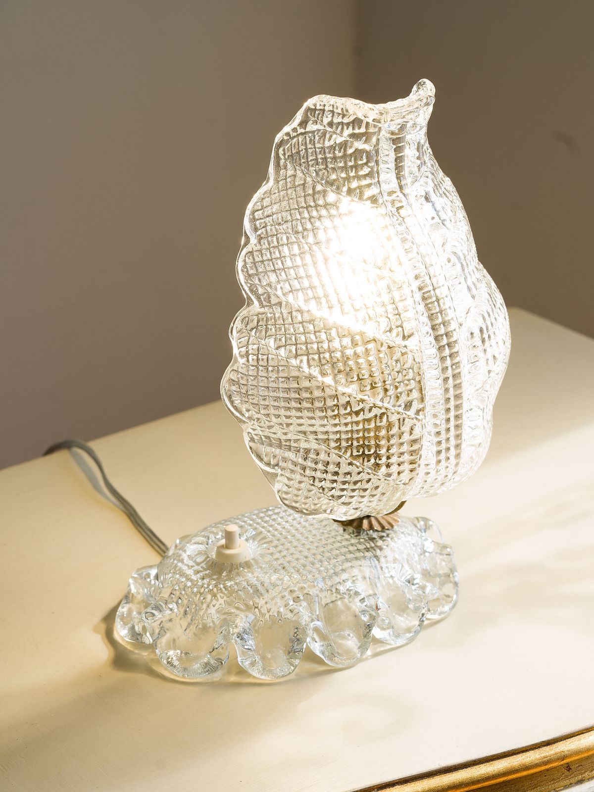 Vintage Murano Glass Bedside Lamp By Barovier & Toso With A Central Light. photo vintage