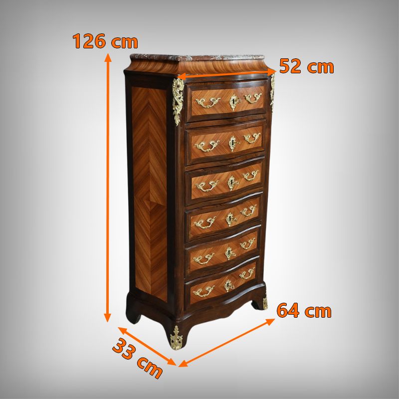 photo buy Louis XV Style Rosewood And Rosewood Marquetry Chest Of Drawers – 2nd Part Of The 19th Century
