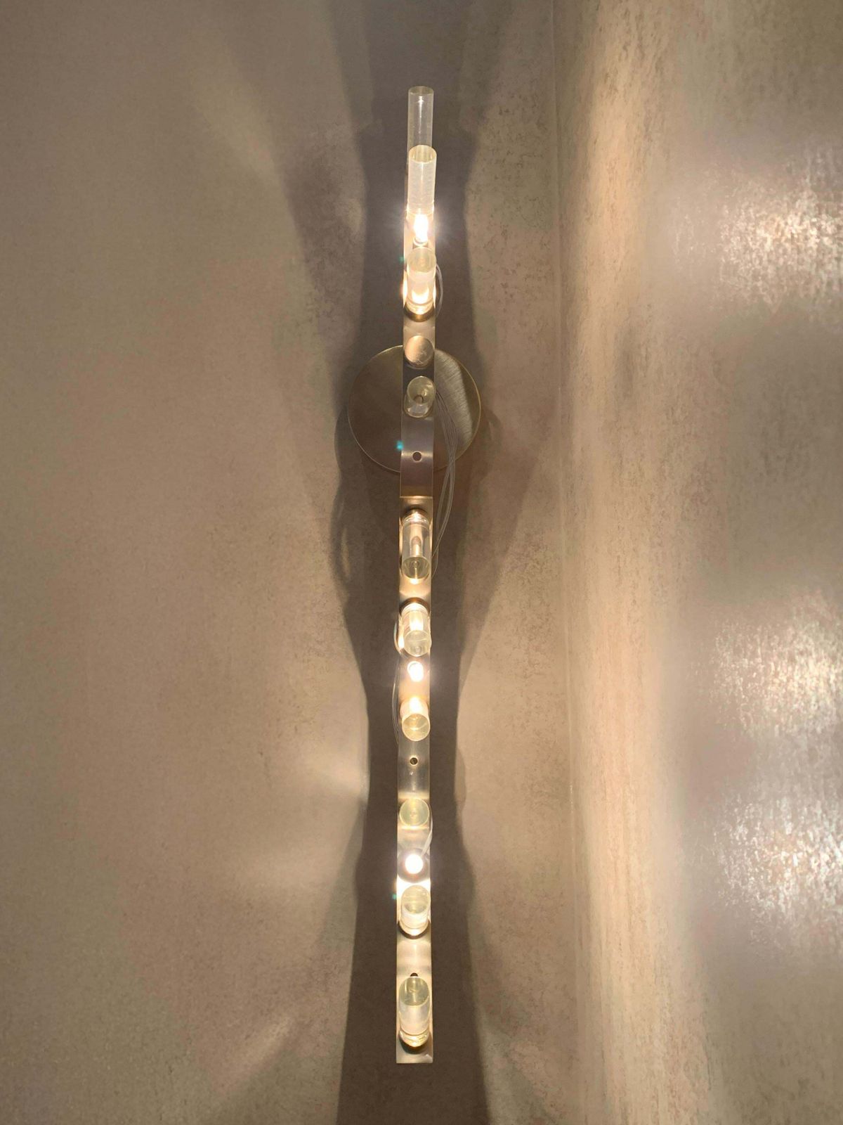 Set Of Six Gold Plated Brass And Murano Glass Wall Lights By Baroncelli Flexus Fosco, Italy photo 4000.0