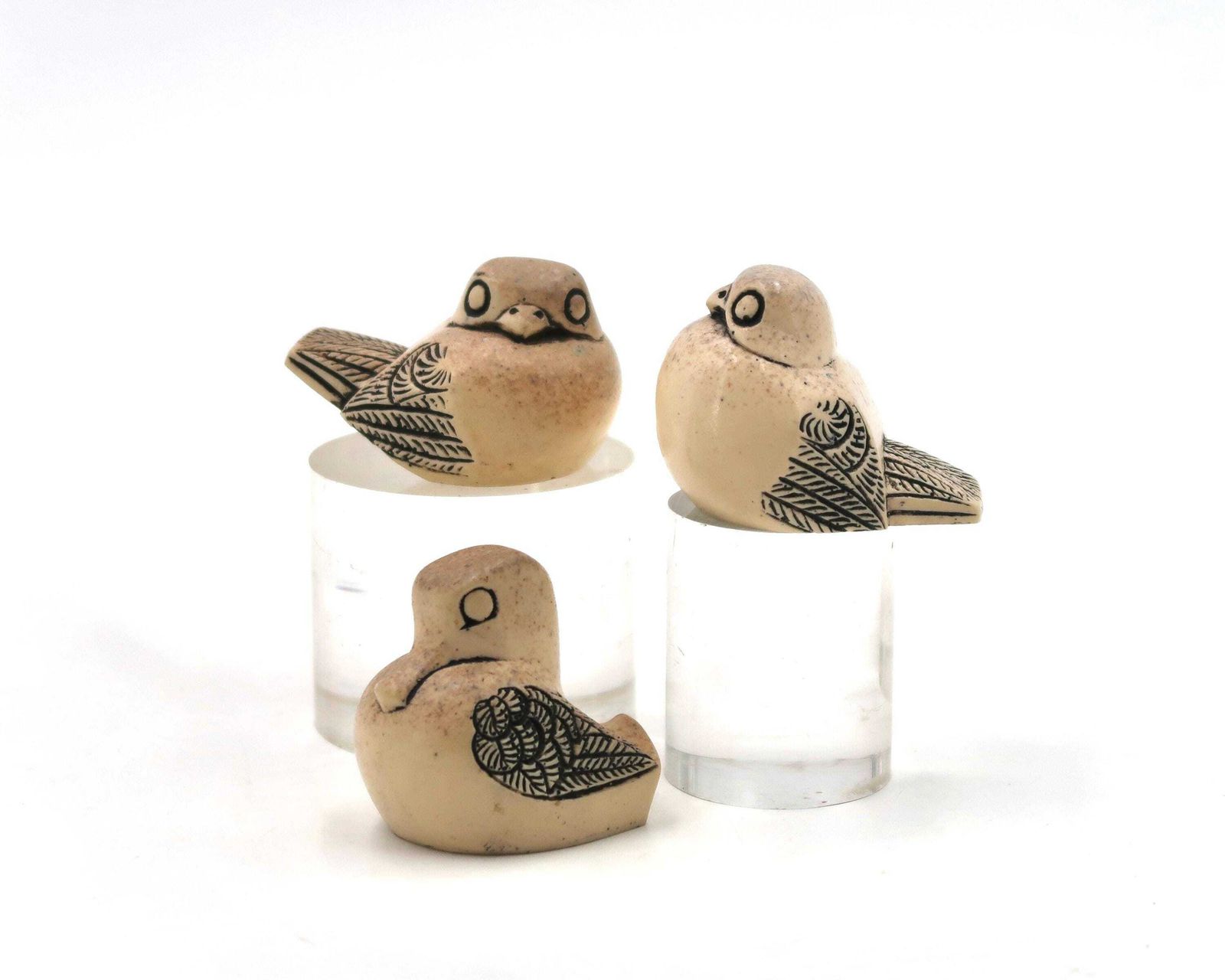 Tree Resin Sculpture By The Artist Tr : Birds And Duck, 1970s / Figurine, Animal, Art