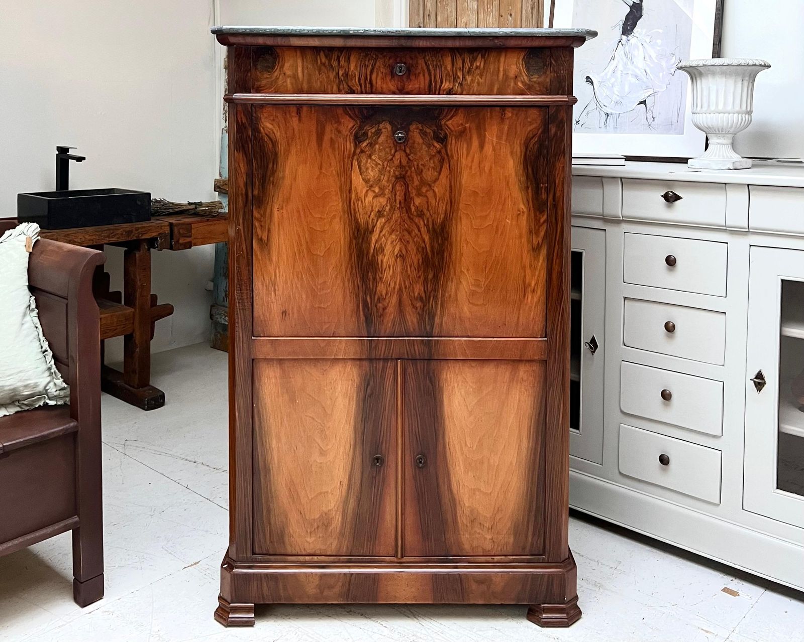 Furniture Antique French Walnut Secretaire Writing Desk Bureau photo