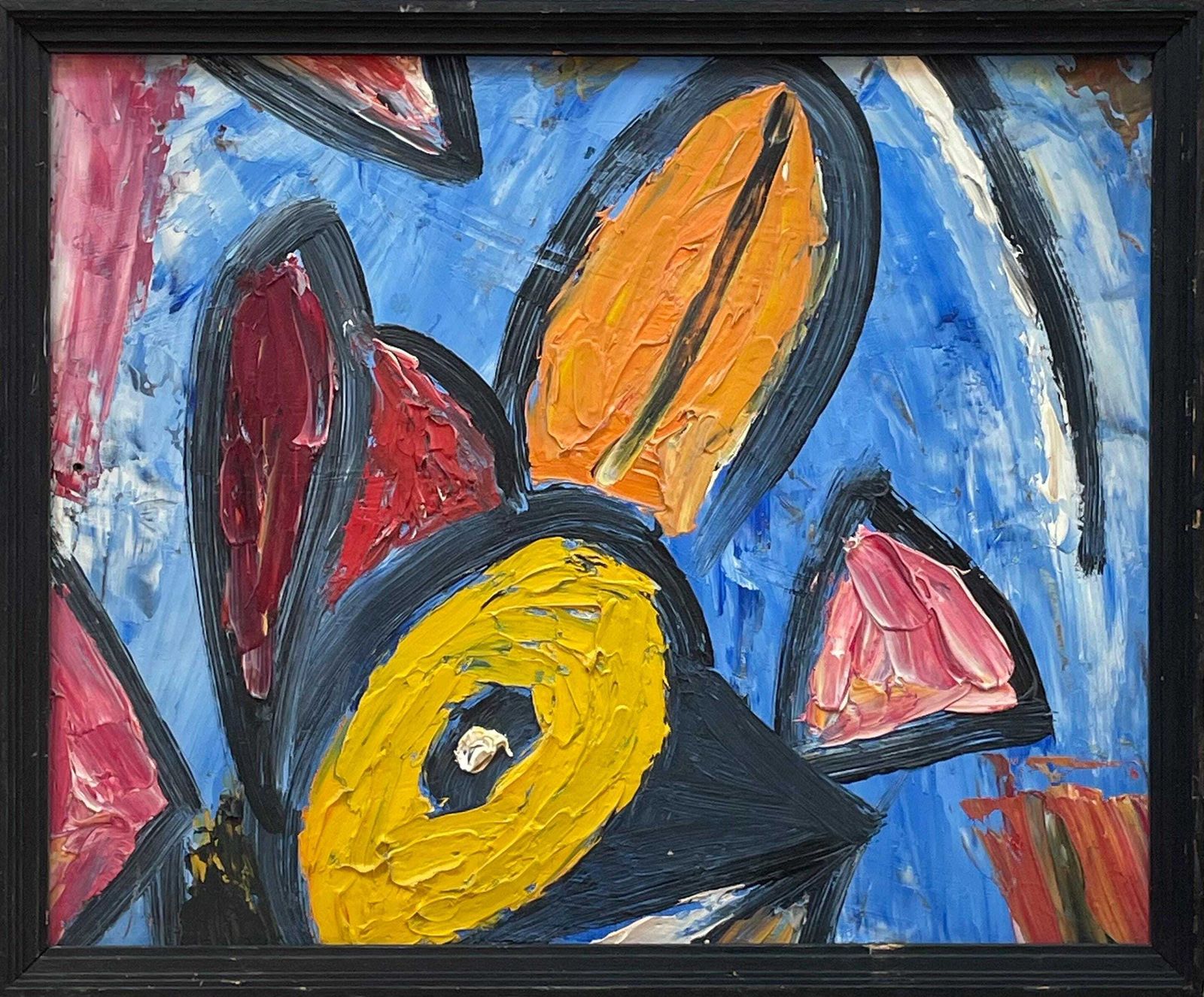 Vagner Vermod (1918 2008) Vintage Danish 1960 Abstract Mid Century Oil On Plate Painting With Figurative Motive In Strong Colours photo furniture