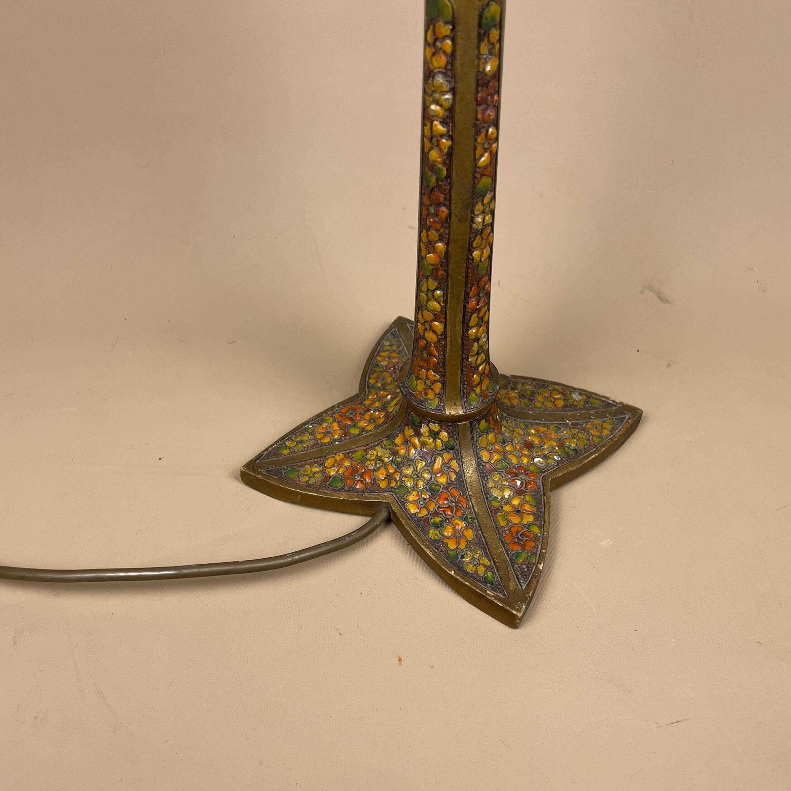 Vintage Antique Wood Lamp Wooden Light Bedside Table Hand Carved Painted Gold Farmhouse Cottage Paint Pattern Handmade Floral photo buy