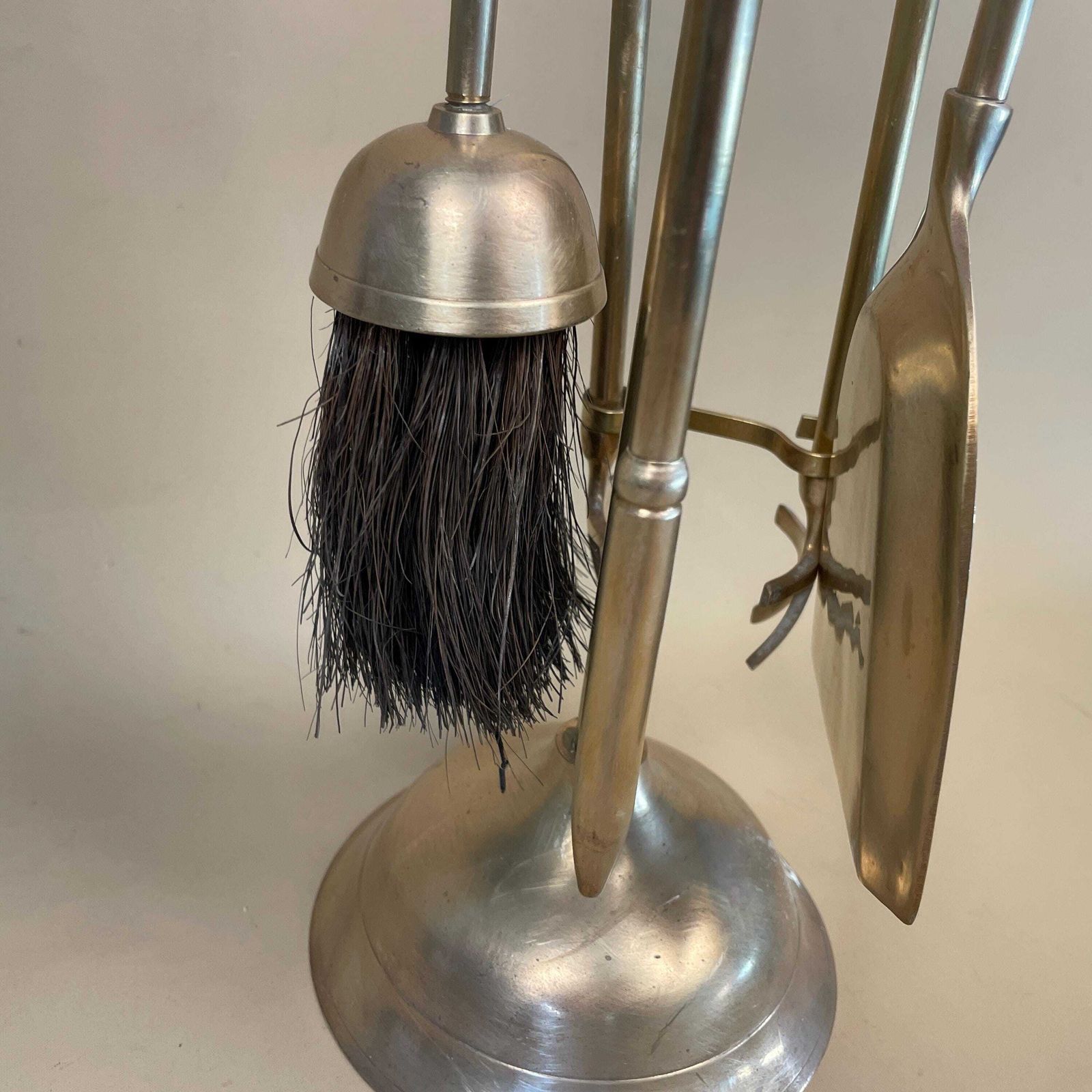 Antique Brass Gold Metal Fireside Tools Stand Vintage Companion Set Fireplace Gold Fireside Fire Scuttle Farmhouse Cottage Aged Four Piece 4 photo buy