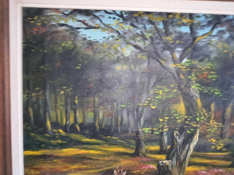 Antique Deer In The Woods Large French Oil Painting photo Art