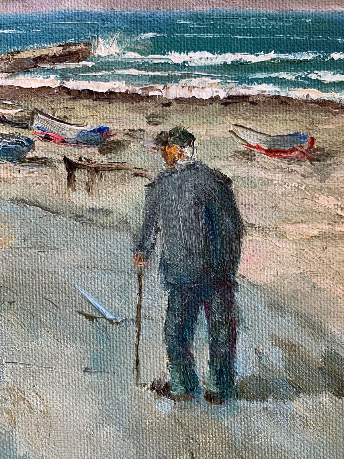 Mid Century Danish Original Vintage Oil On Canvas Signed Painting With A Small Fishing Village photo buy