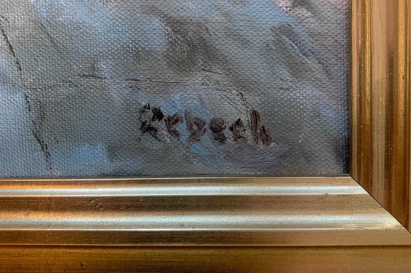 photo furniture Mid Century Danish Original Vintage Oil On Canvas Signed Painting With A Small Fishing Village