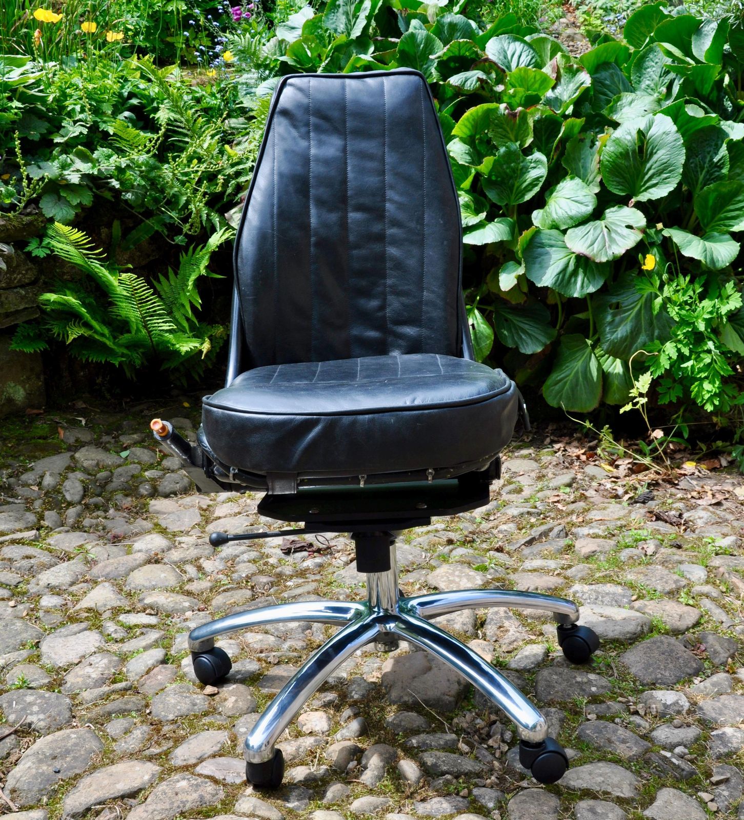 Pilot Seat From A 1950 Dove /Heron Passenger Airliner In Black Leather
