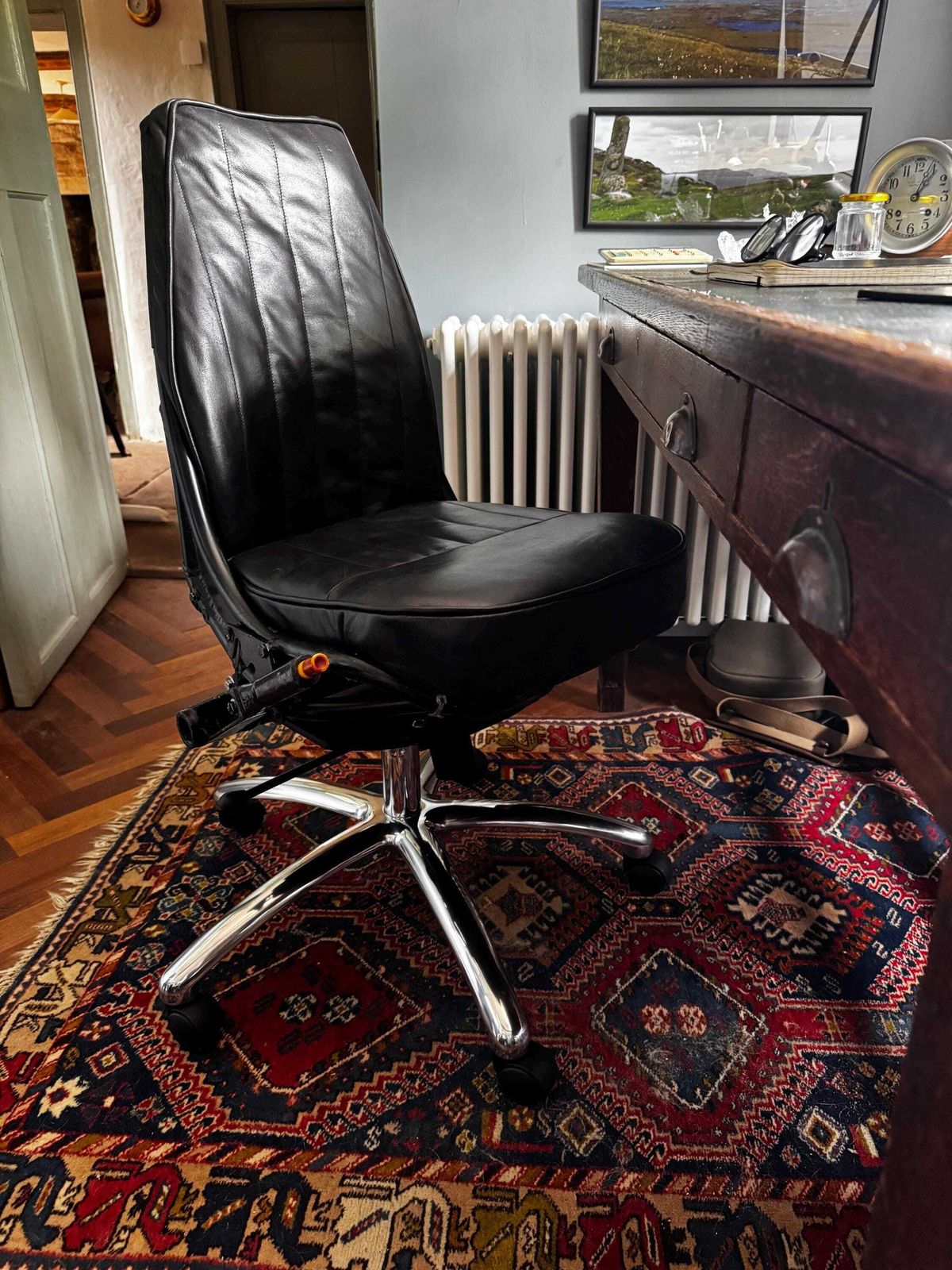 Pilot Seat From A 1950 Dove /Heron Passenger Airliner In Black Leather photo for sale