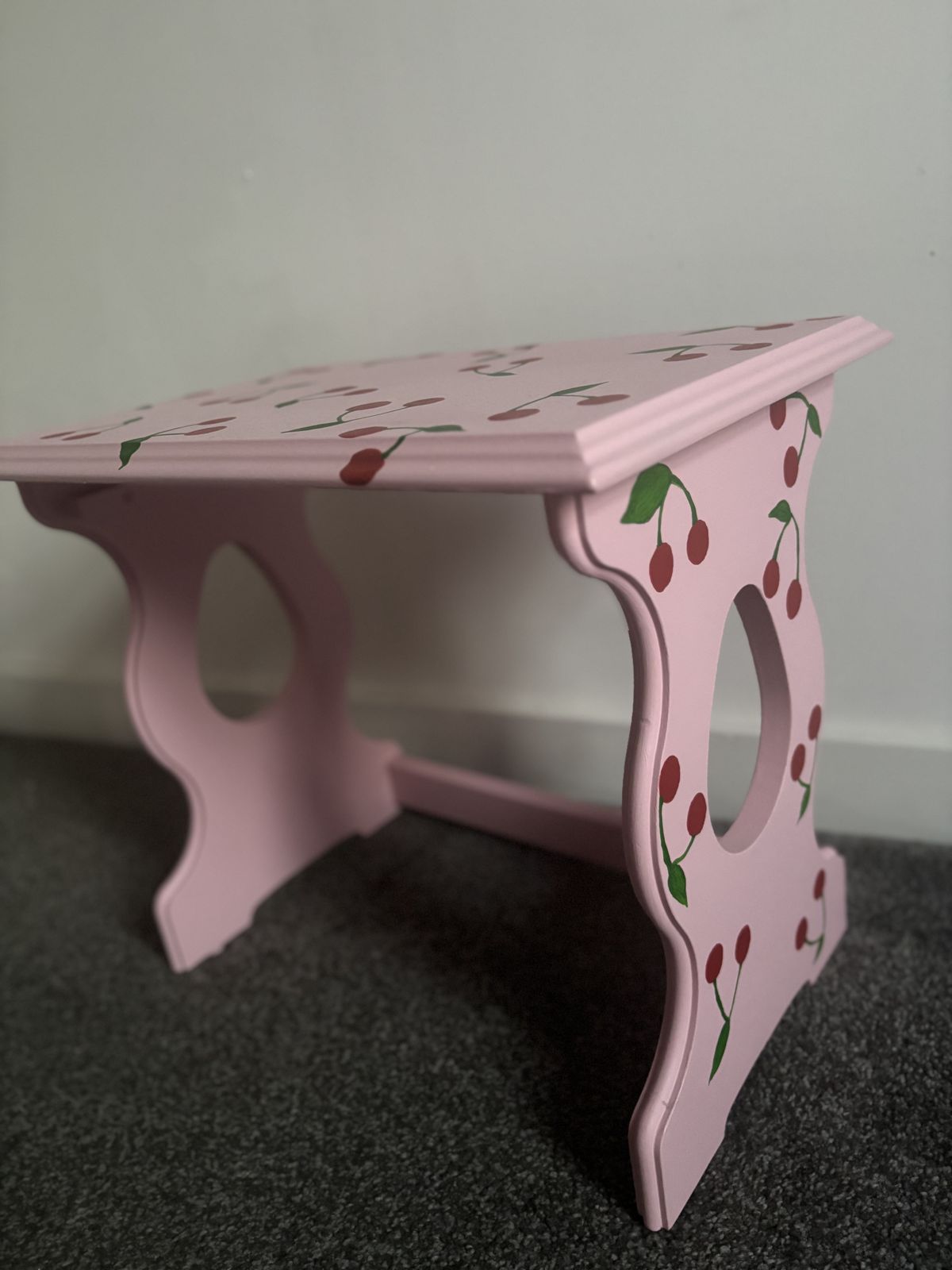 'Cherry Moo' Set Of 3 Hand Painted Stacking Tables | Pink Cow Print With Cherries | Whimsical Farmhouse Flair photo 450.0