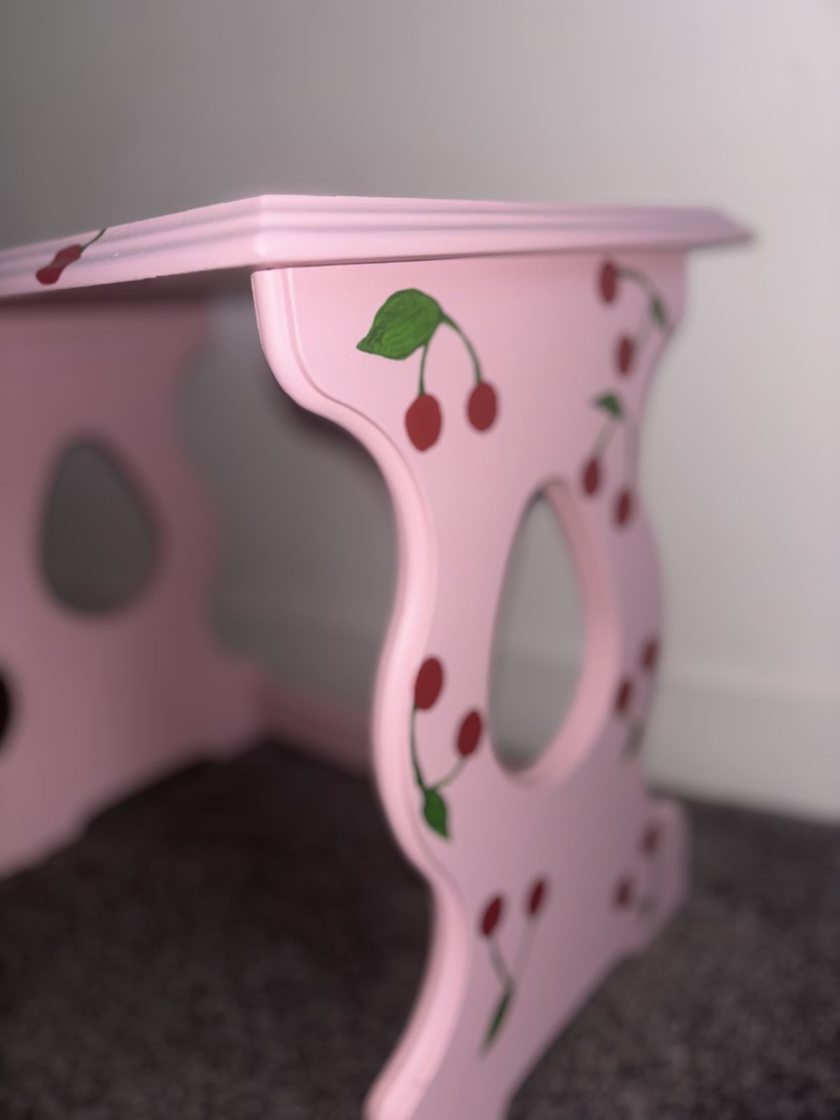 'Cherry Moo' Set Of 3 Hand Painted Stacking Tables | Pink Cow Print With Cherries | Whimsical Farmhouse Flair photo buy