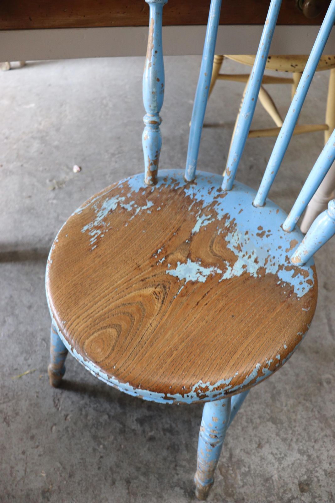 Lovely Spindle Back Victorian Elm Penny Chair With Original Chippy Blue Paint photo vintage
