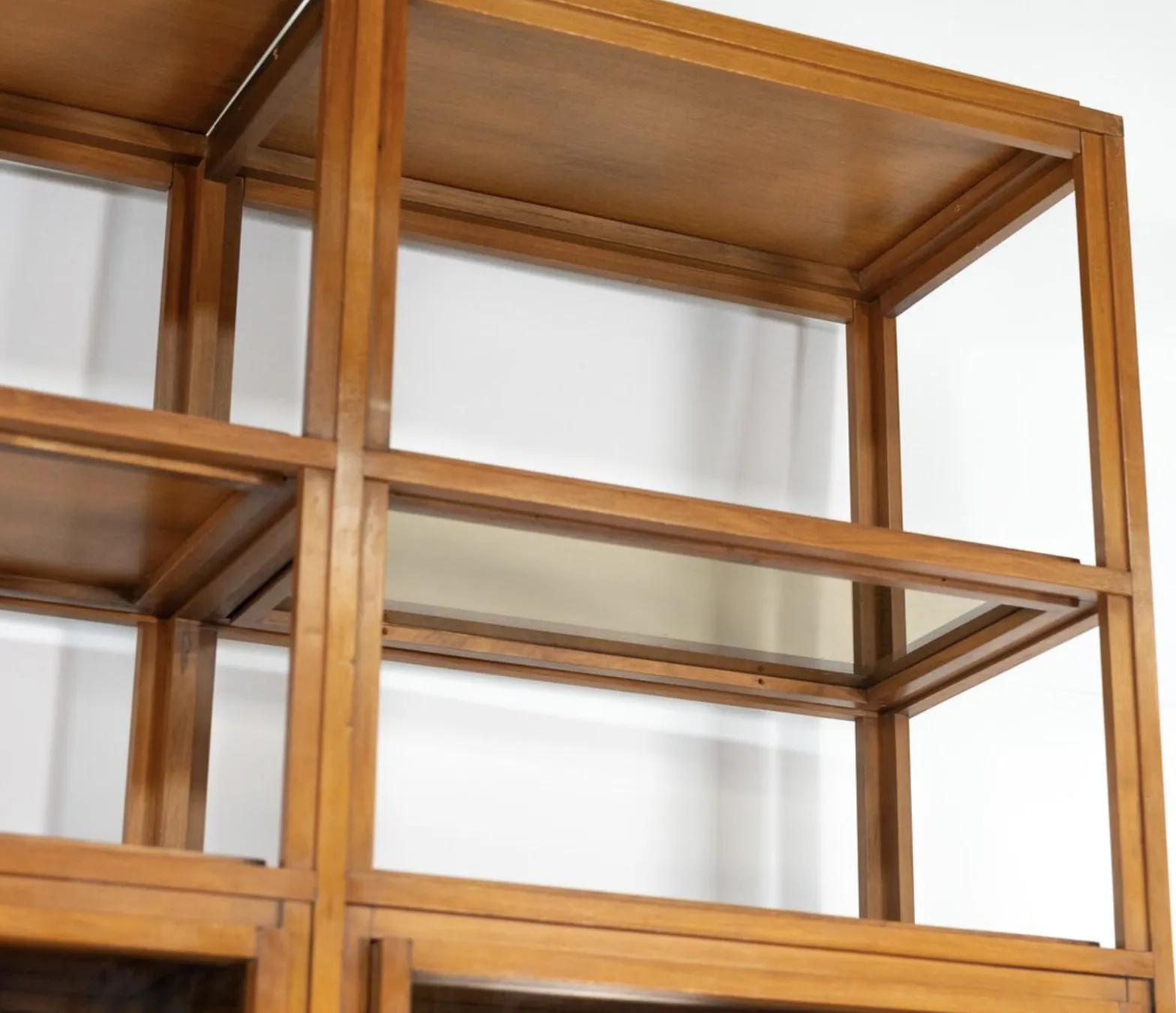 Mid Century Modern Shelves, Wood And Glass photo vintage