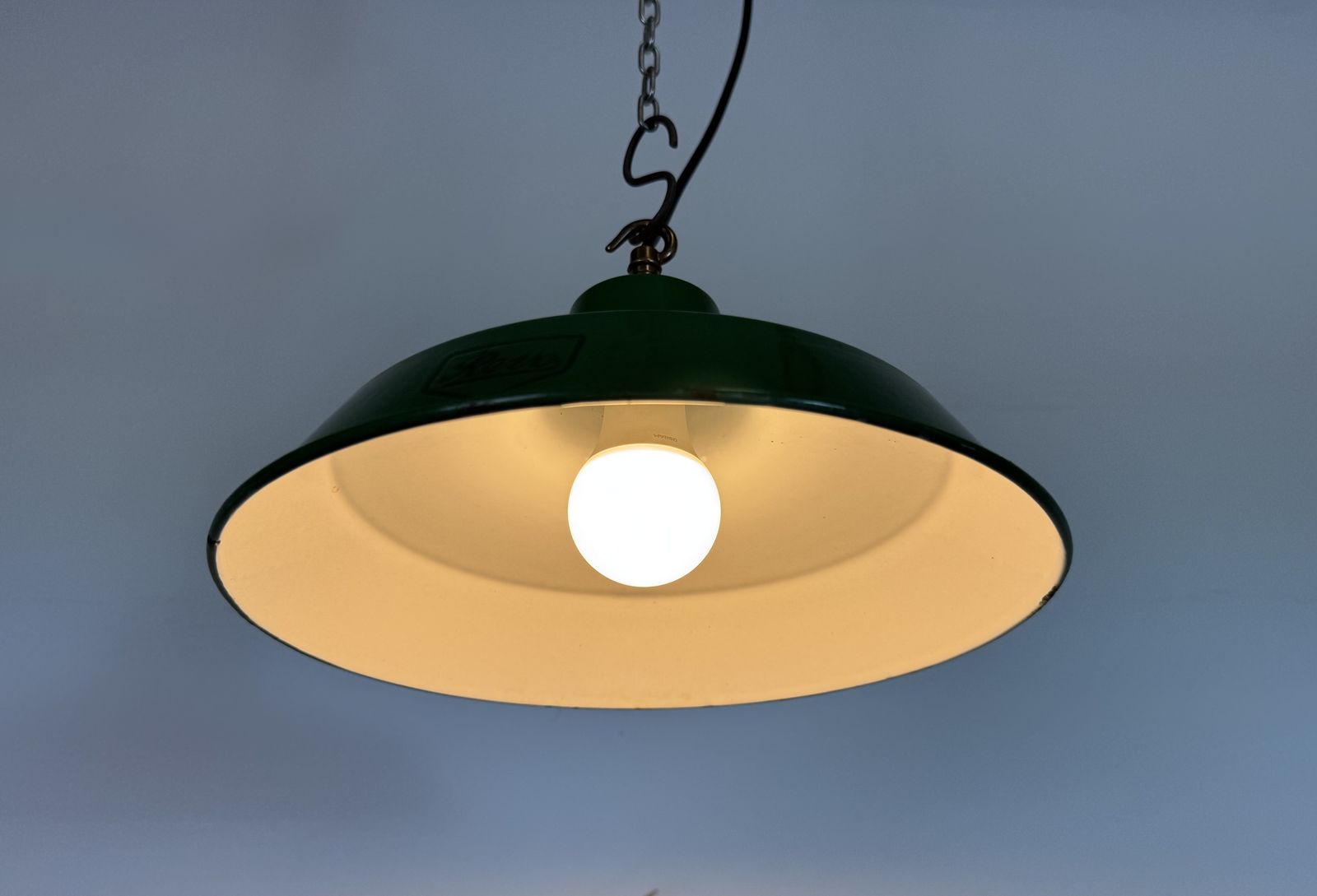 photo buy Industrial Green Enamel Factory Pendant Lamp From Revo, 1950s
