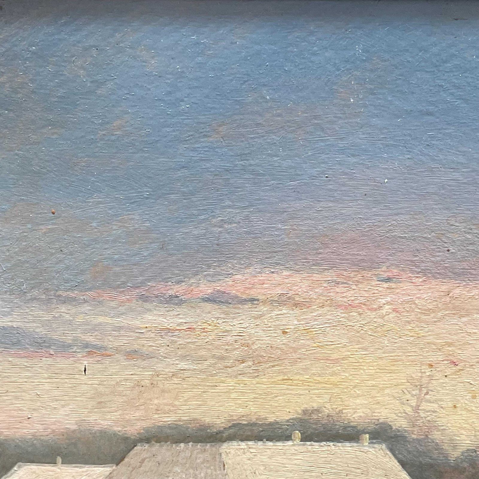 Antique Danish Signed Oil On Plate Painting With Motive Of Farm In A Winter Landscape photo buy