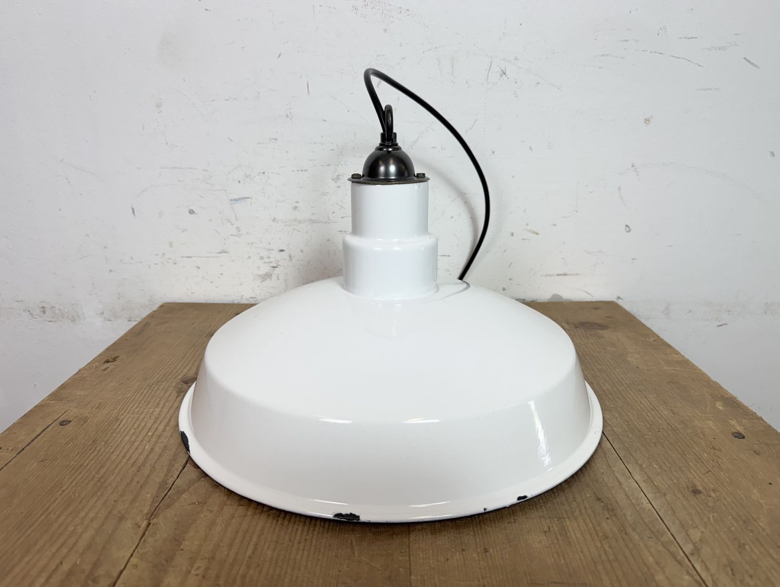 Industrial White Enamel Factory Pendant Lamp, 1960s, 4x photo buy