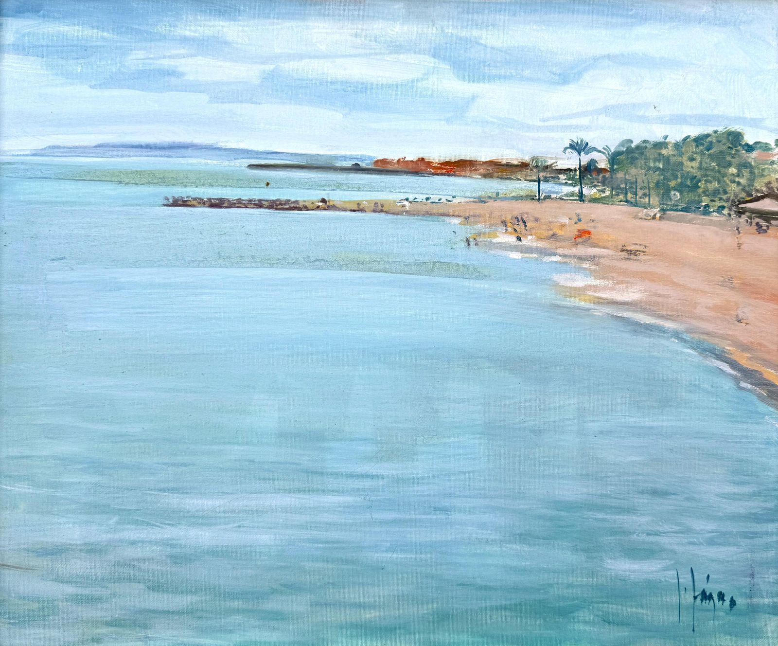 Isidore Lazaro Marbella Beach Spain Spanish Seascape Mediterranean Art Oil On Canvas C.2000