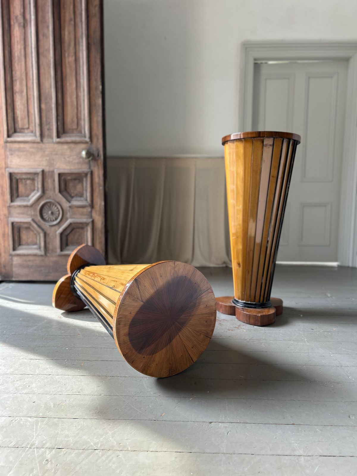 Large Art Deco Walnut And Beech Column Stands Circa 1930 photo for sale