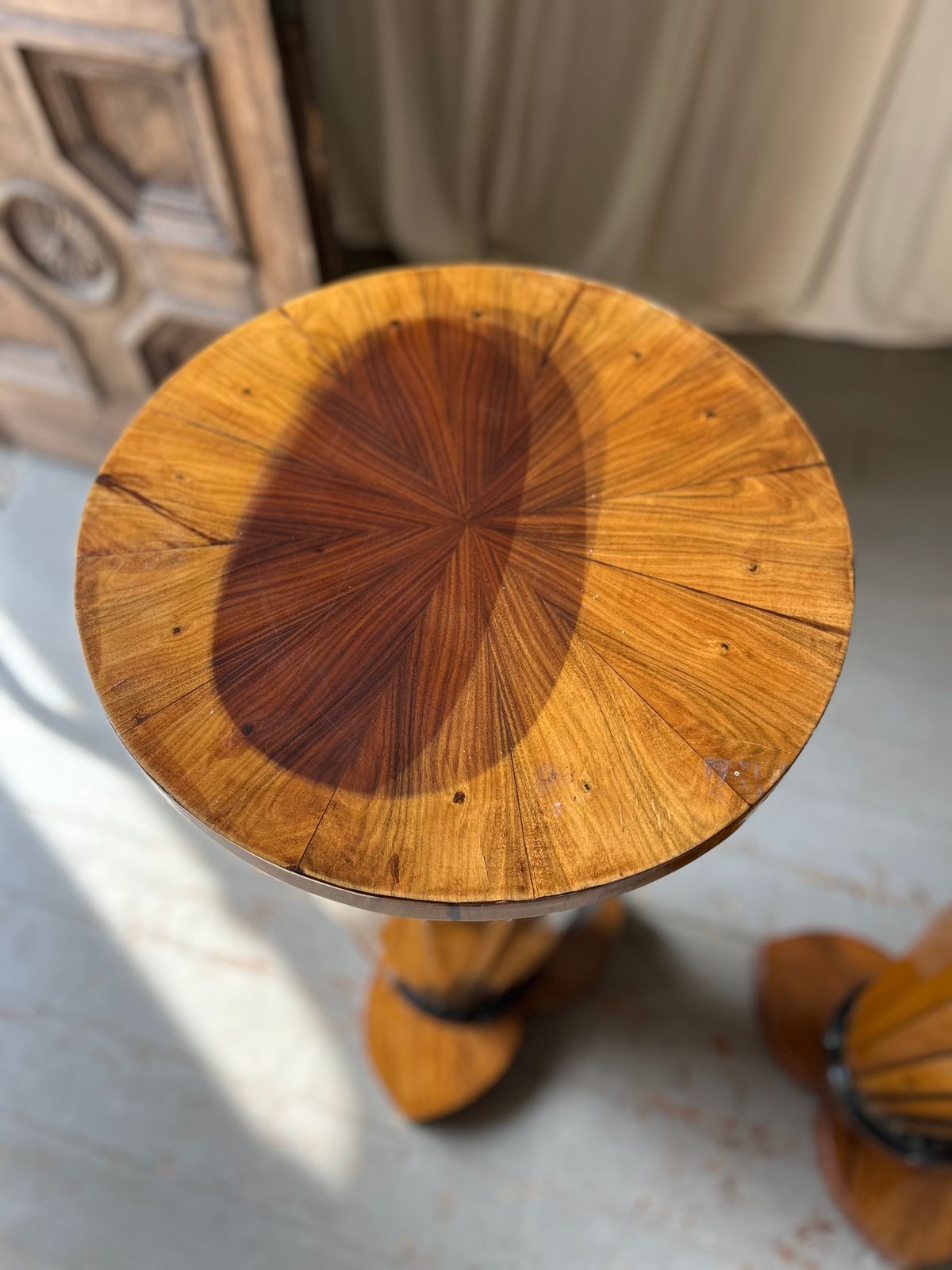 photo furniture Large Art Deco Walnut And Beech Column Stands Circa 1930