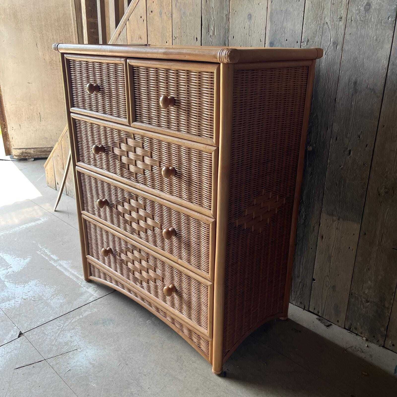 Wicker 5 Drawer Chest Of Drawers photo for sale