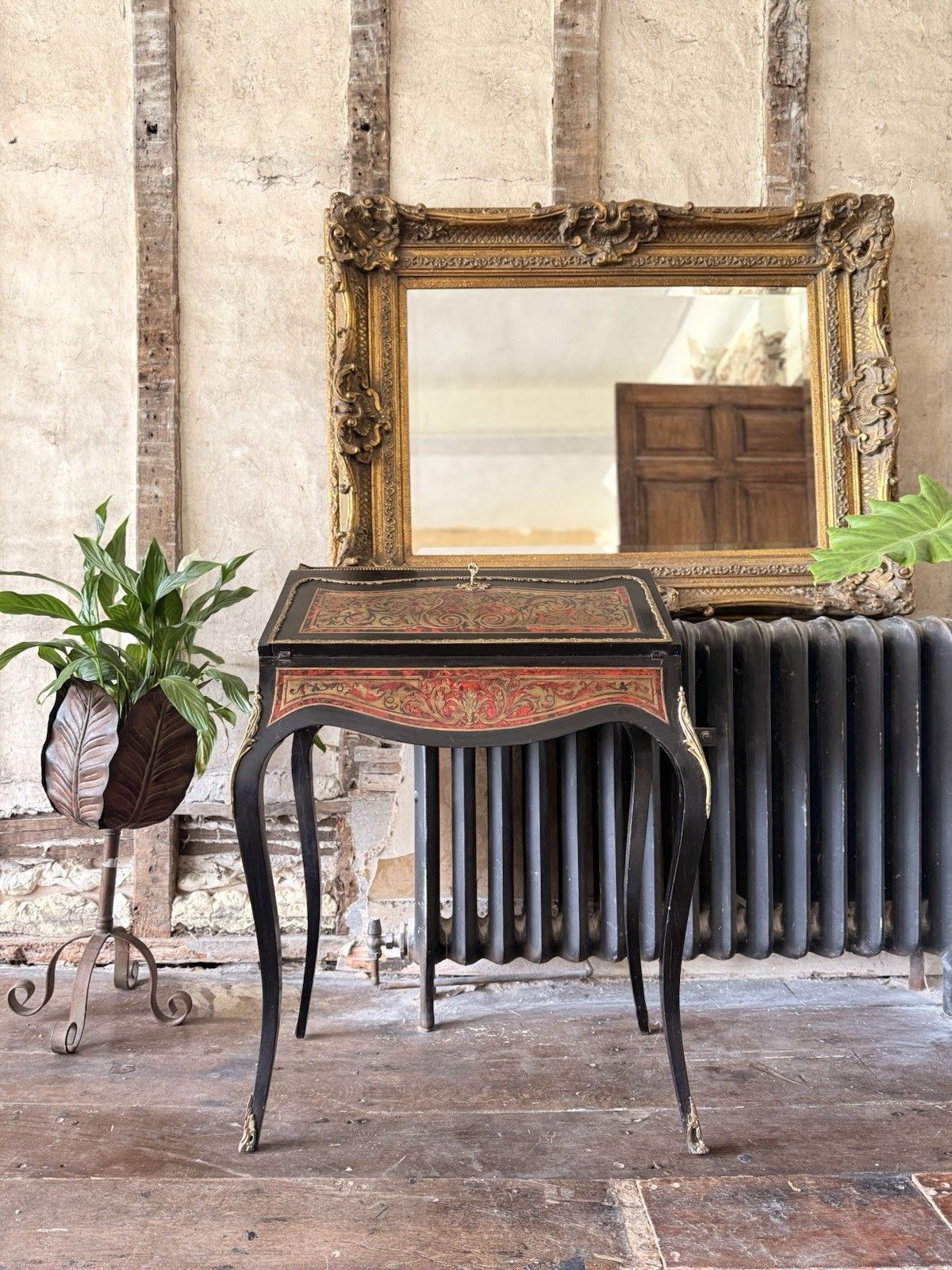 Antique Orginal  Ebony Gilt French Boulle Louis XV Boulle Bureau De Dame Desk