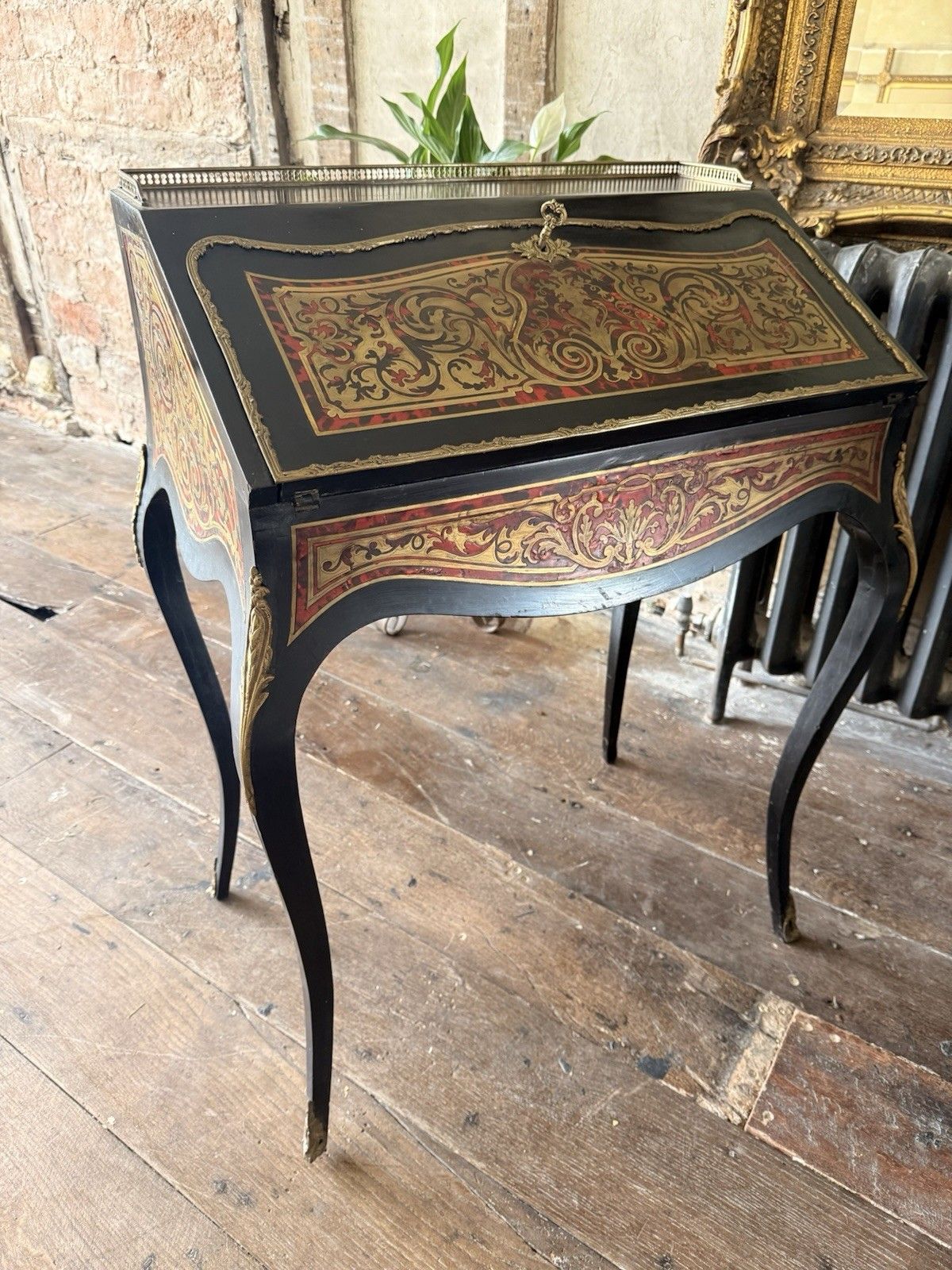 1299.0 Antique Orginal  Ebony Gilt French Boulle Louis XV Boulle Bureau De Dame Desk photo