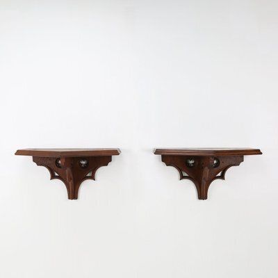 Antique Carved Oak Church Wall Consoles, 1850, Set Of 2