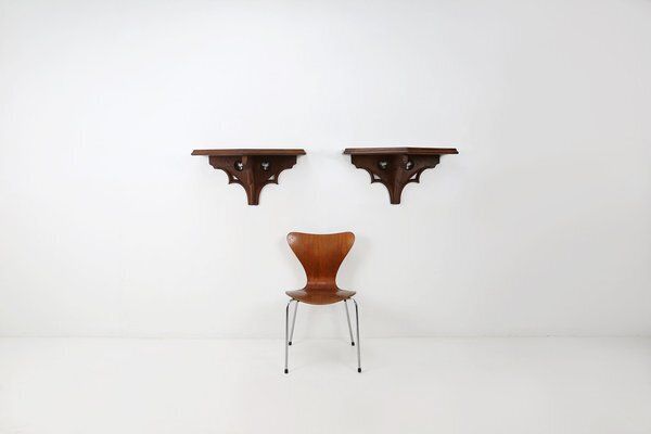 Antique Carved Oak Church Wall Consoles, 1850, Set Of 2 photo furniture