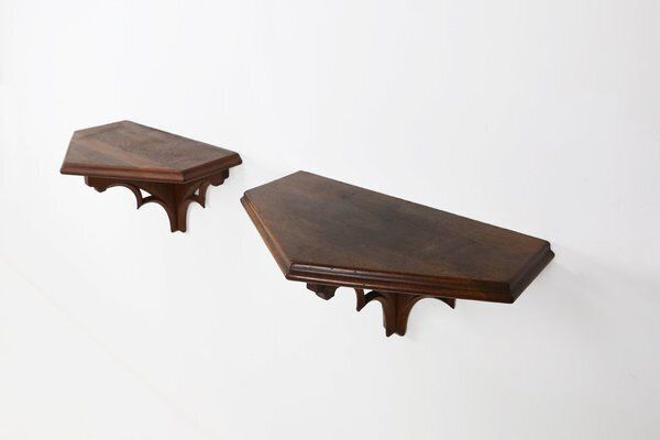 photo for sale Antique Carved Oak Church Wall Consoles, 1850, Set Of 2