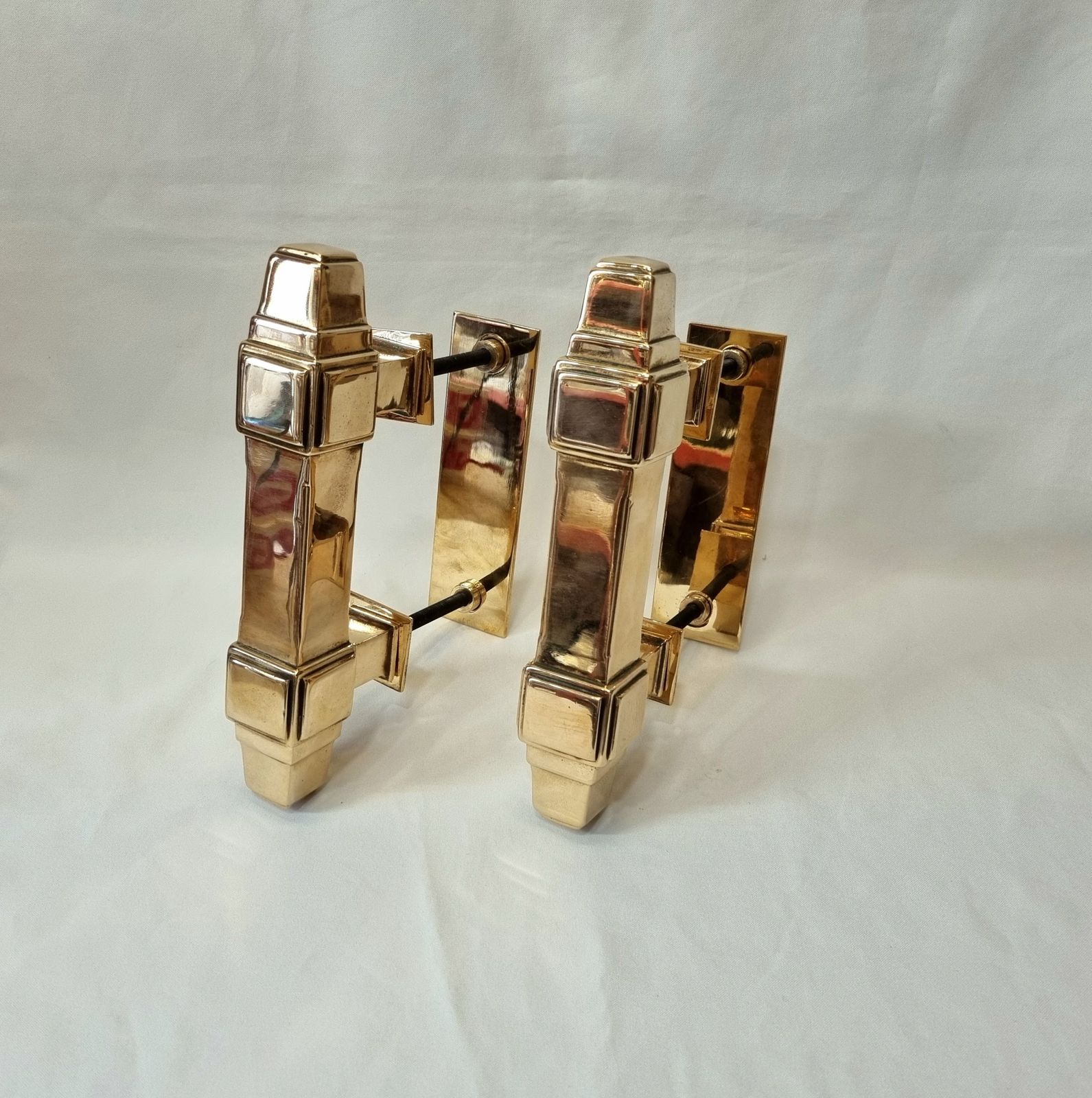 An Exceptional Pair Of Top Quality Early Art Deco Bronze Door Pull Handles Including Lovely Backplate Fittings, Weighing Over 4.75 Kg.