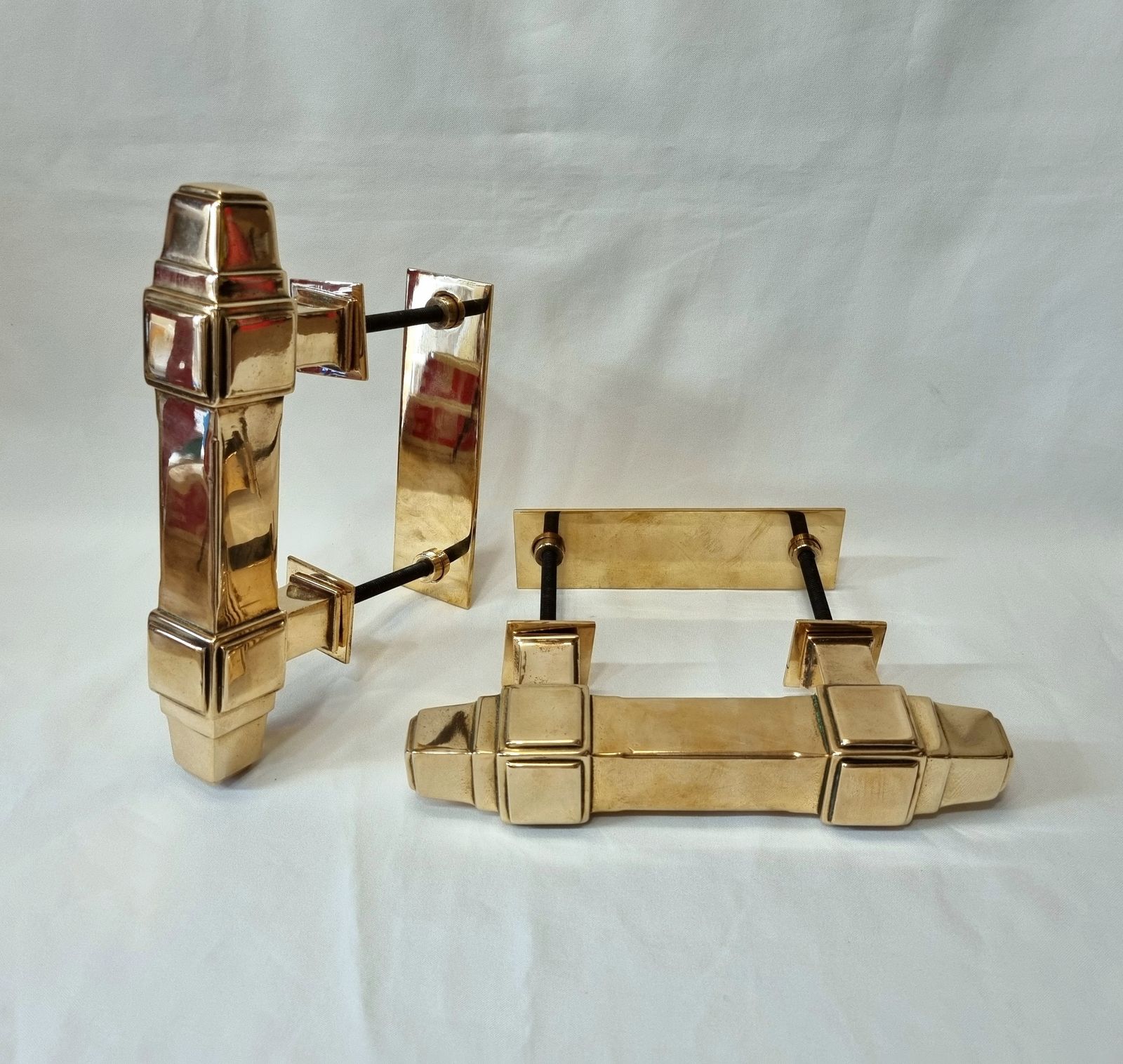 photo for sale An Exceptional Pair Of Top Quality Early Art Deco Bronze Door Pull Handles Including Lovely Backplate Fittings, Weighing Over 4.75 Kg.