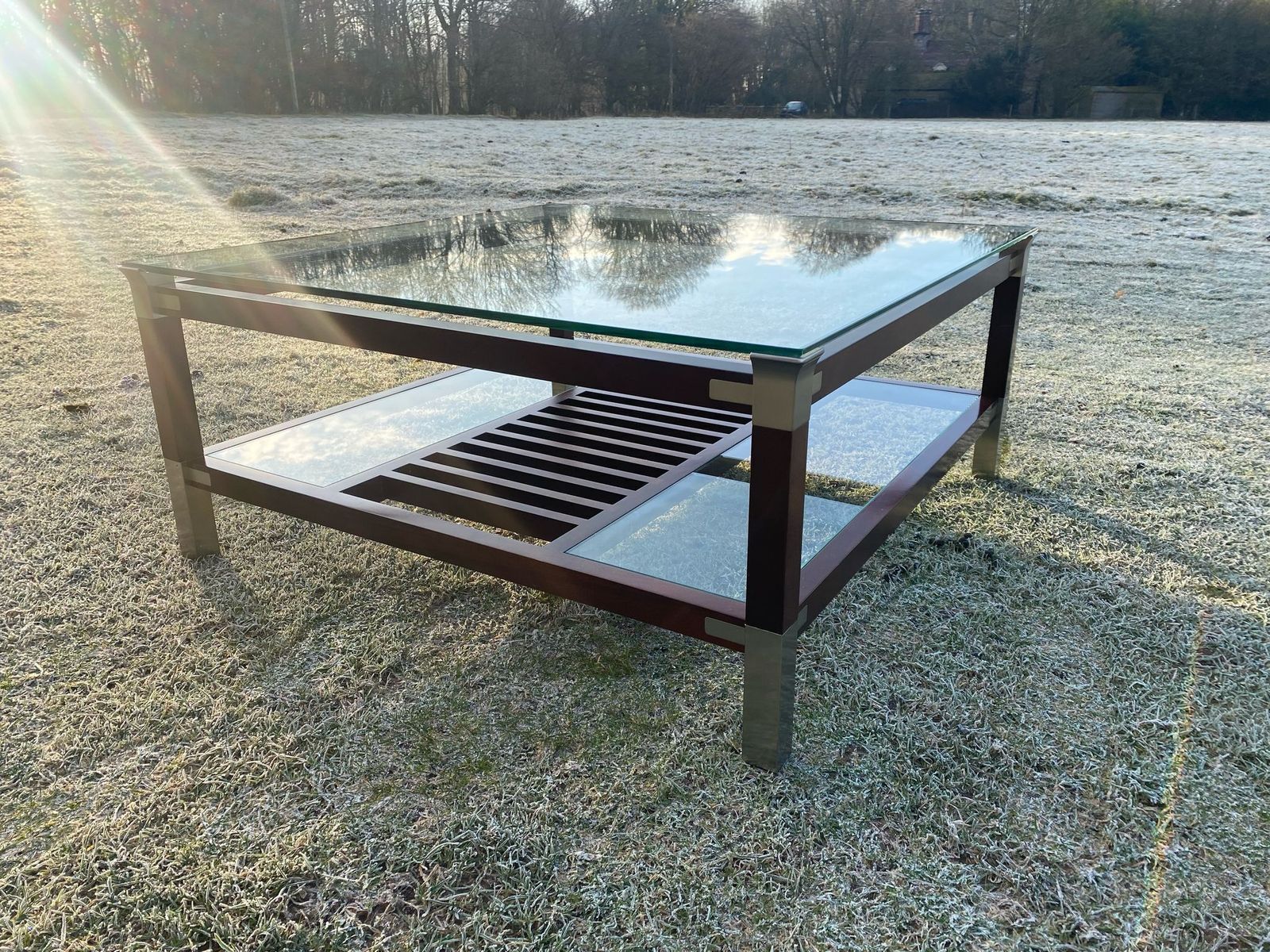 Rare 1980's Pierre Vandel Coffee Table In Solid Walnut And Glass (1 Owner From New And Well Looked After) photo furniture
