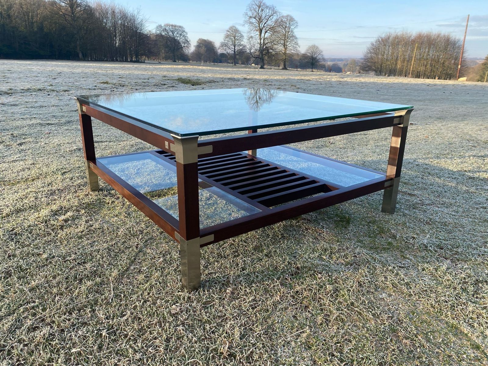 Rare 1980's Pierre Vandel Coffee Table In Solid Walnut And Glass (1 Owner From New And Well Looked After) photo 650.0