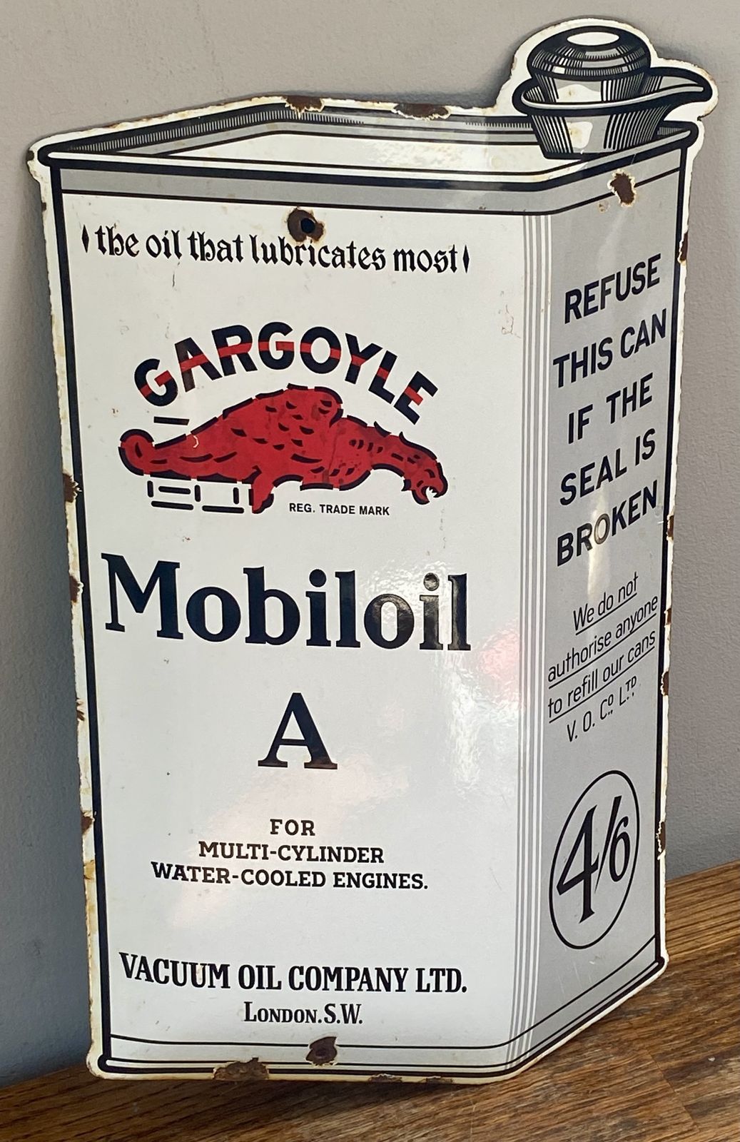 395.0 Rare Mobiloil A Enamel Oil Can Enamel Sign Gargoyle Mobil 1 Race Car Sign Vacuum Oil Company Lubricant National Benzole Mixture Shell Bp Petrol Gas F1 photo