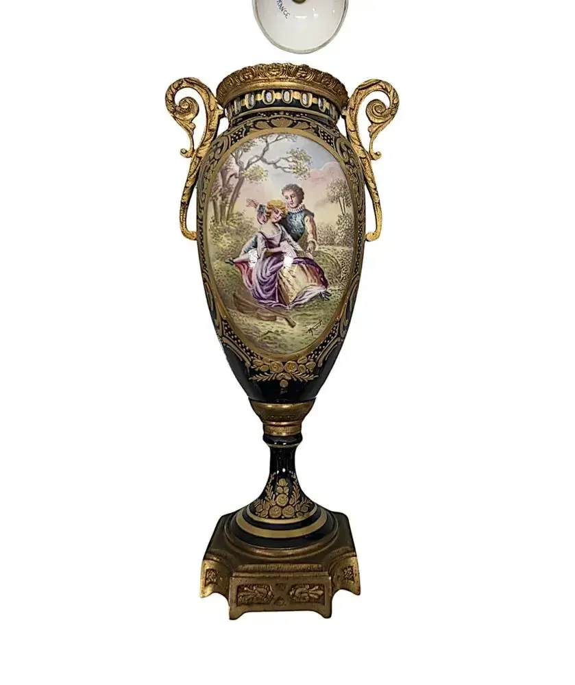 A Very Fine Pair Of 19th Century Hand Painted Sevres Style Lidded Urns photo buy