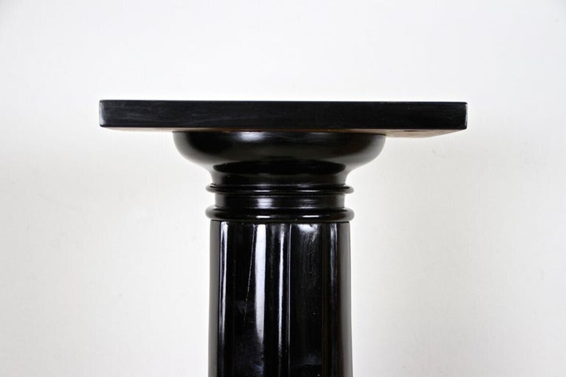 20th Century Art Nouveau Pedestal Or Column, Ebonized /Handcarved, At Ca. 1900 photo vinterior
